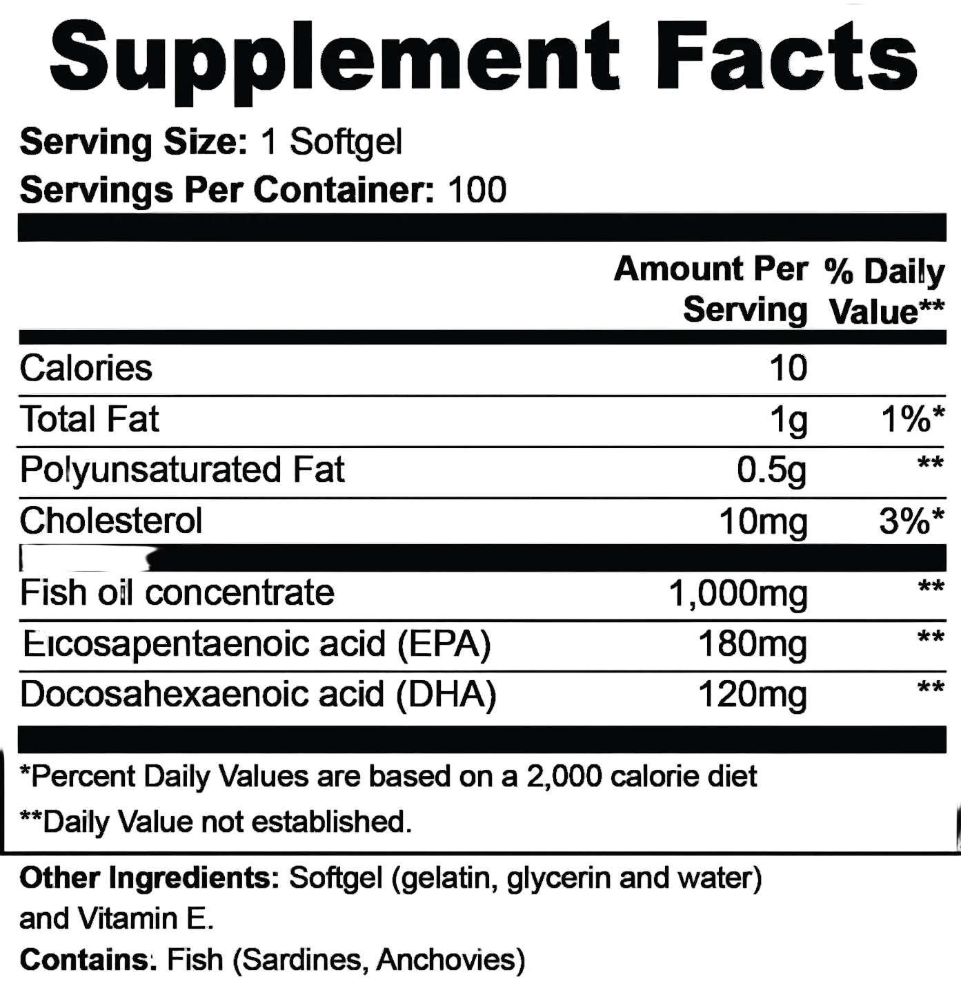 Omega 3 Fish Oil 1000mg Softgels - EPA 180mg DHA 120mg Heart & Brain Health | VitaNova