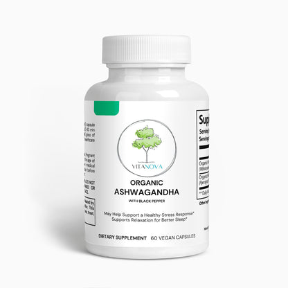 VitaNova Organic Ashwagandha – 650mg | 60 Vegan Capsules
