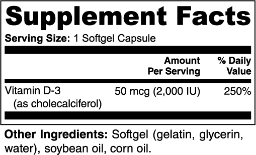 VitaNova Vitamin D3 2,000 IU Softgels – Bone & Immune Support